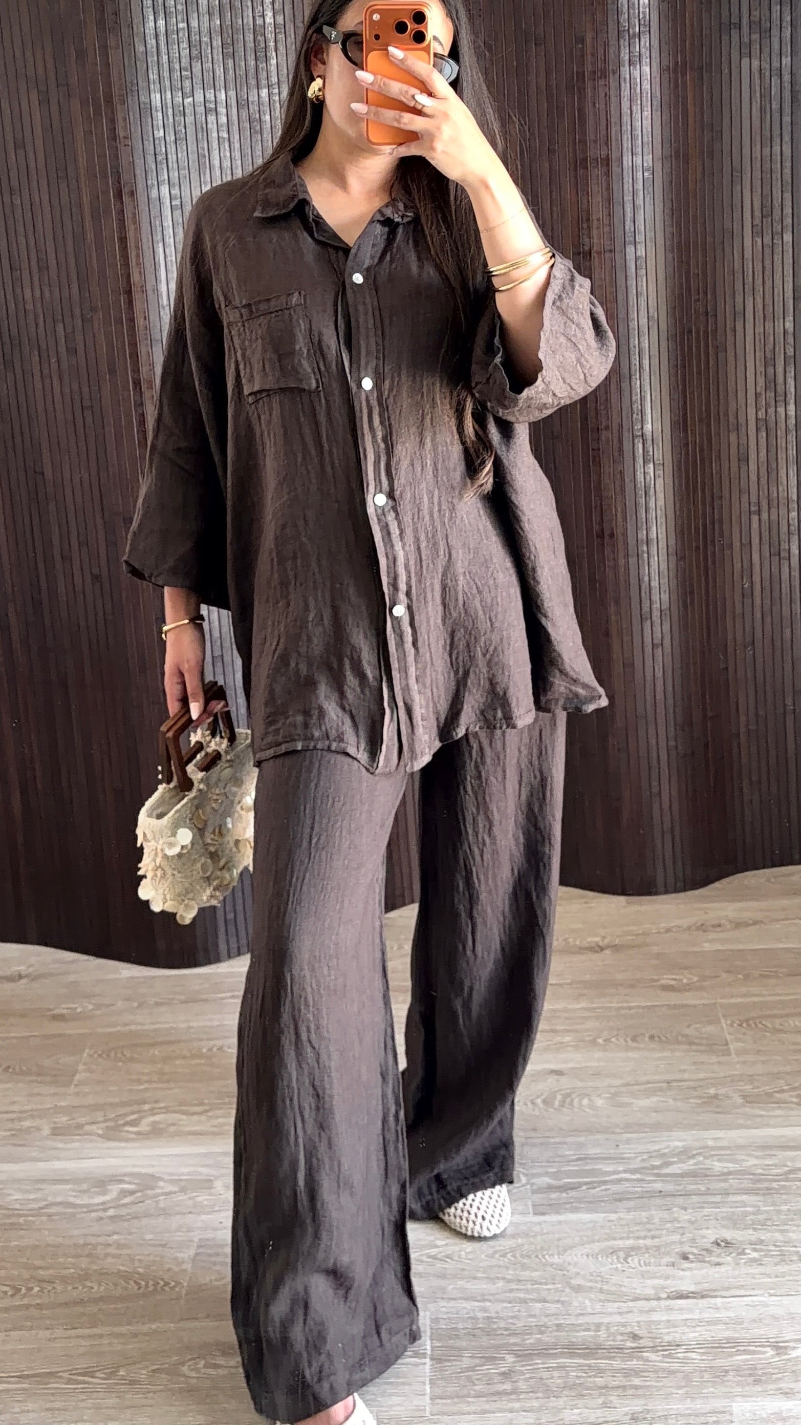 ENSEMBLE LIN SUPÉRIEUR MARRON