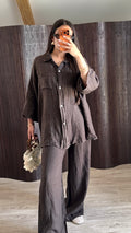 ENSEMBLE LIN SUPÉRIEUR MARRON