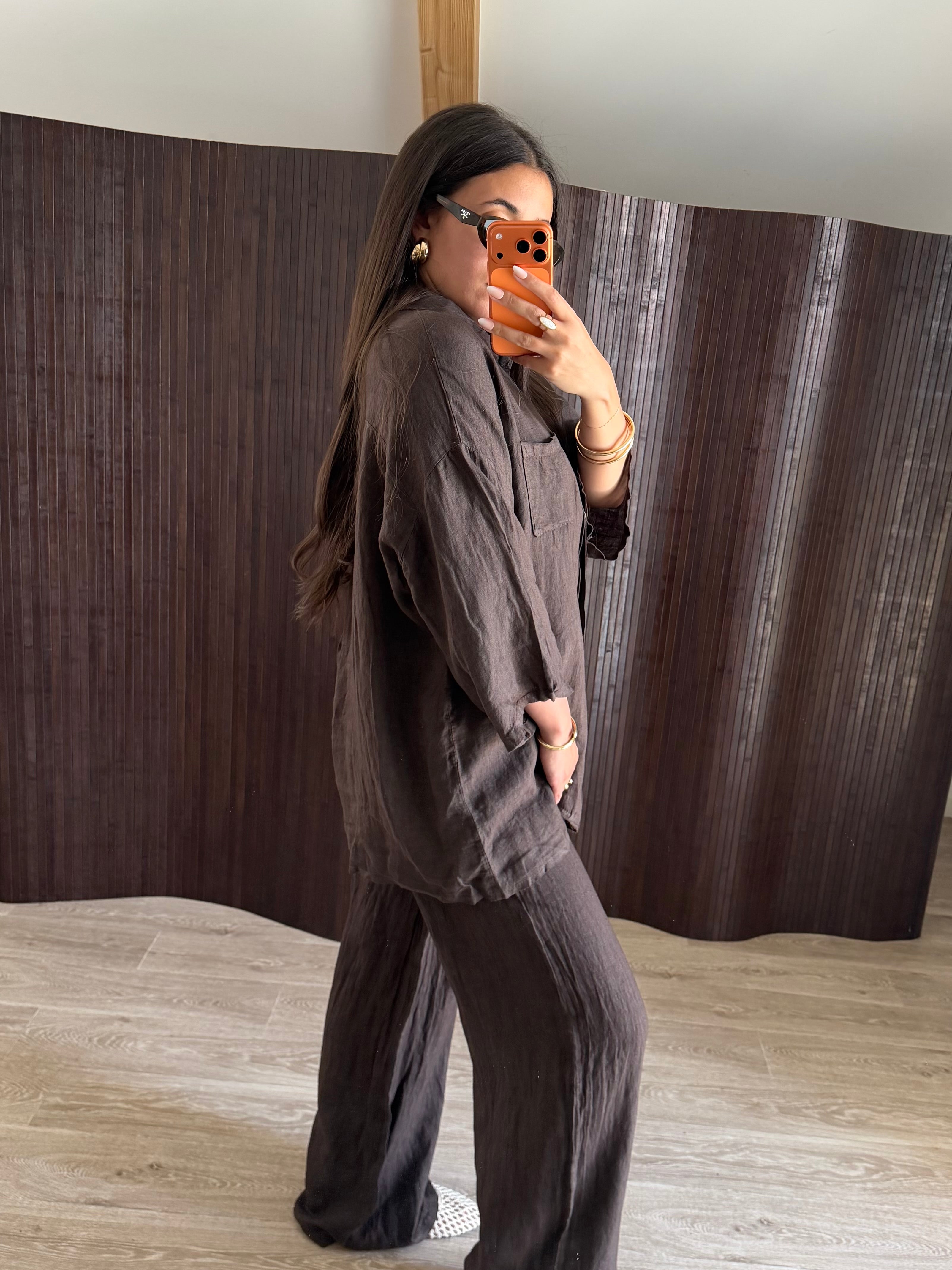 ENSEMBLE LIN SUPÉRIEUR MARRON